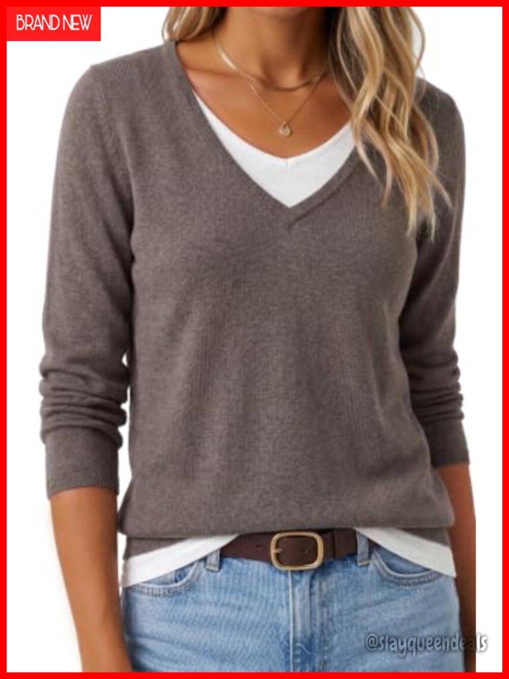 Wool Blend Patchwork V Neck Pullover Sweater Long Sleeve